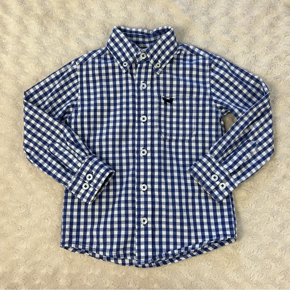 Jack Thomas Long Sleeve Button Down Shirt Size 2T Blue White Gingham Plaid